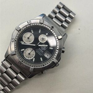Tag Heuer Silver and Black Chronograph Stainless Bracelet Watch